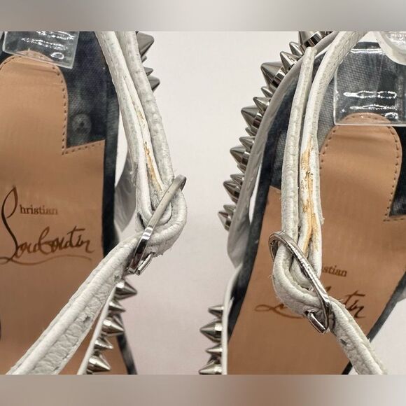 Christian Louboutin Mafaldina Spikes Denim & Leather 100 Heels Sandals EU 37 US7 - Picture 8 of 12